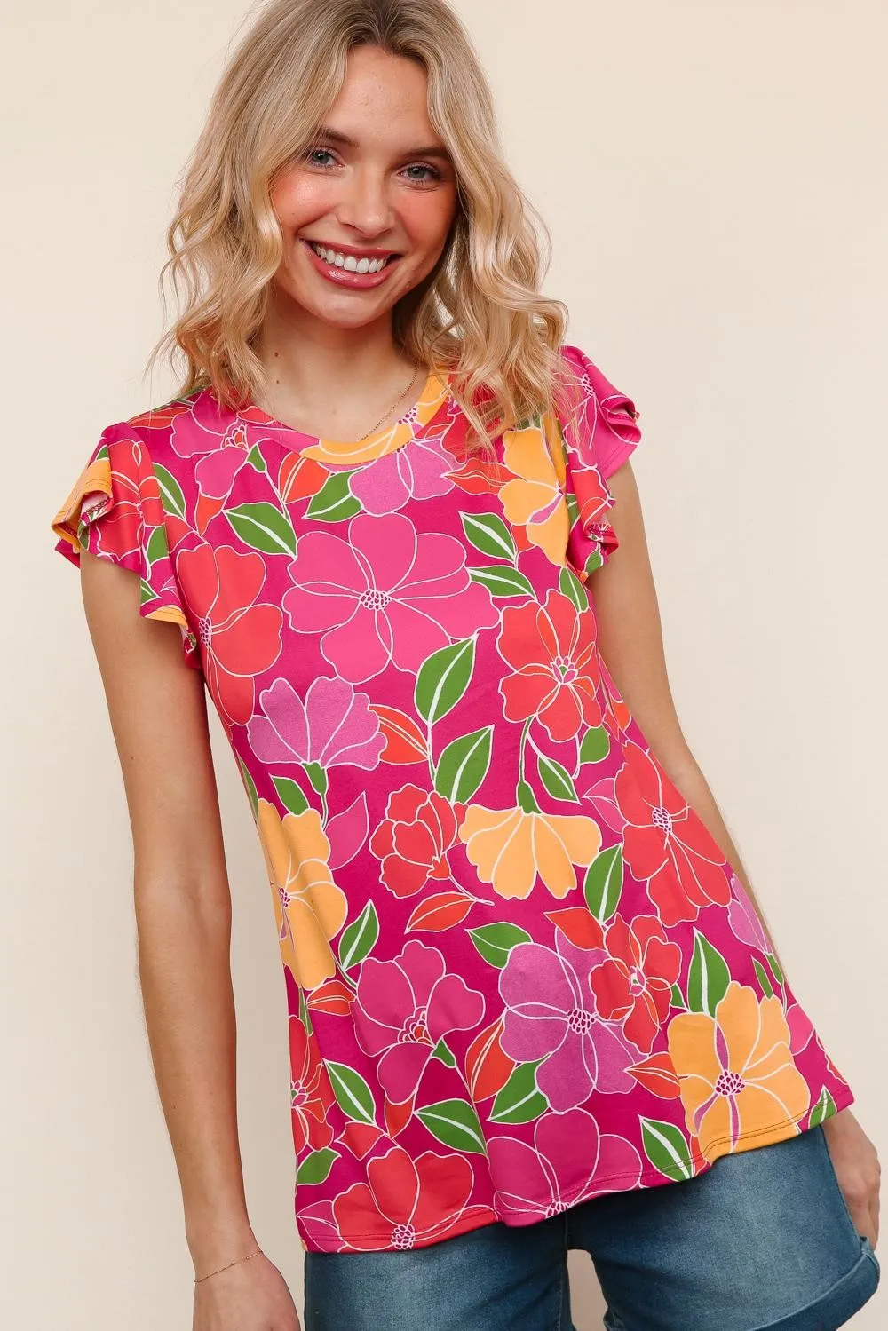 Paradise Floral Ruffle Sleeve top| S-3X