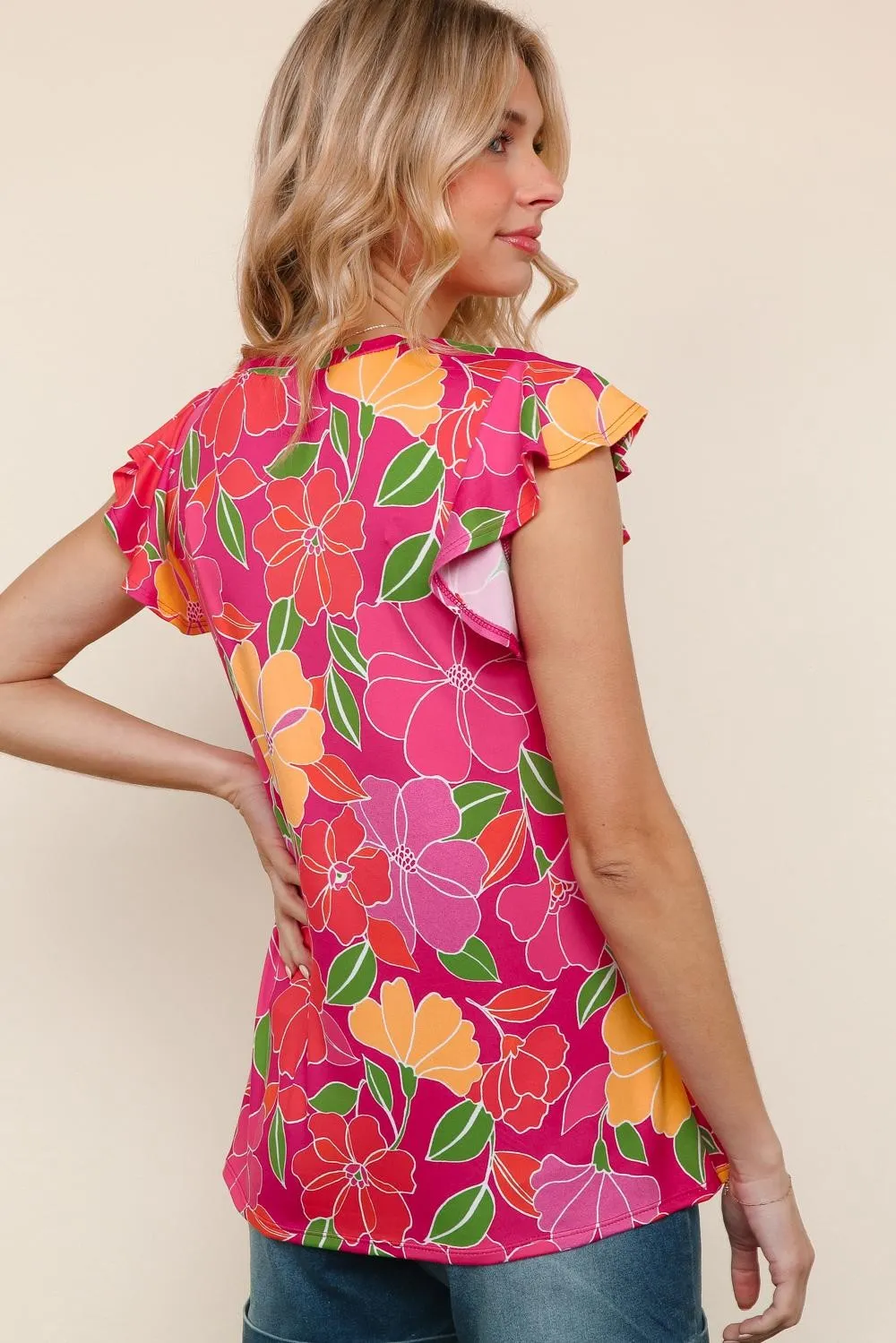 Paradise Floral Ruffle Sleeve top| S-3X