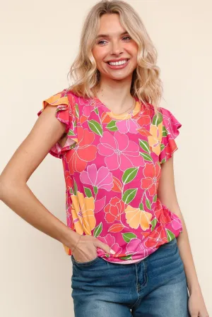 Paradise Floral Ruffle Sleeve top| S-3X