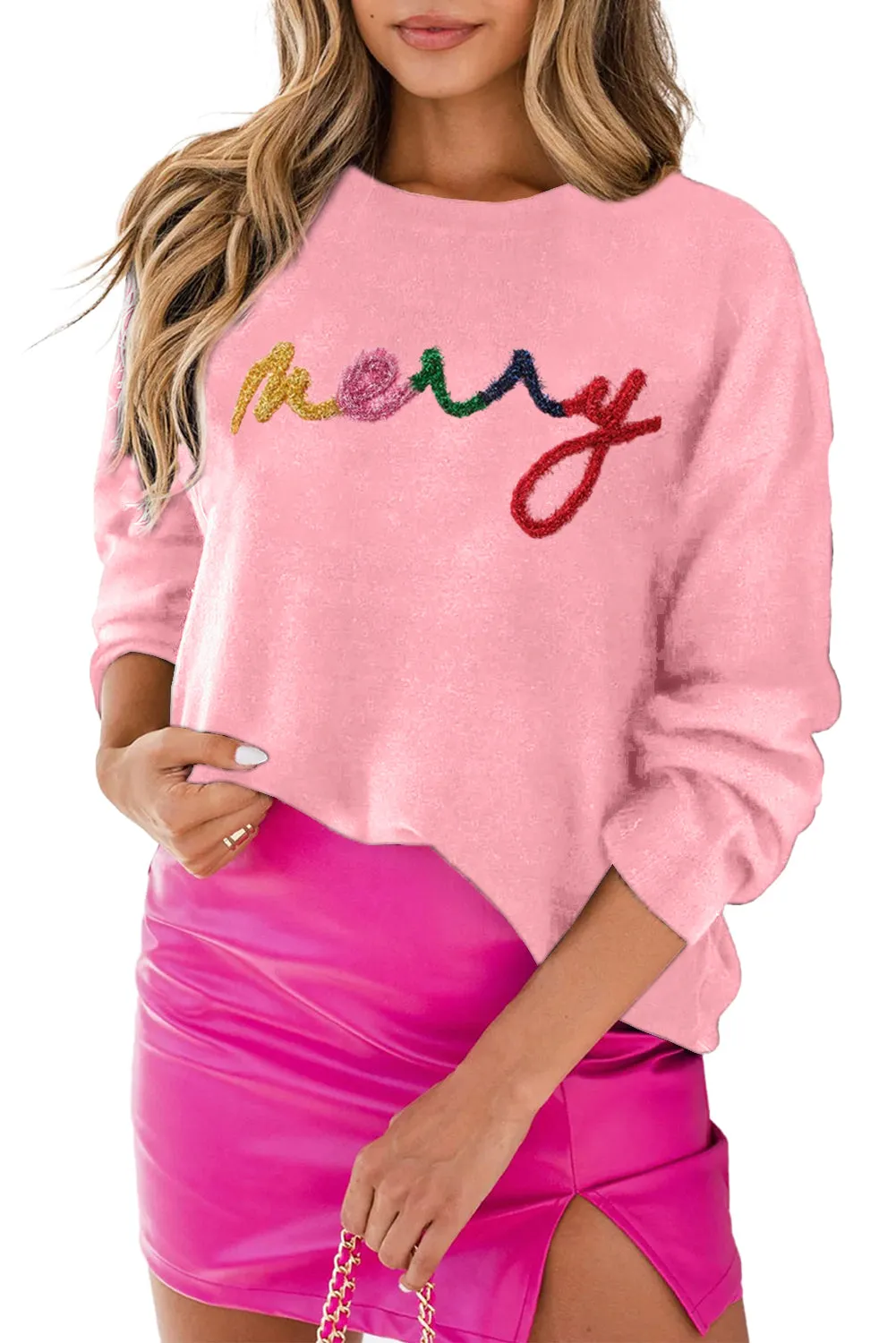 Peach Blossom Holly Jolly Round Neck Casual Sweater