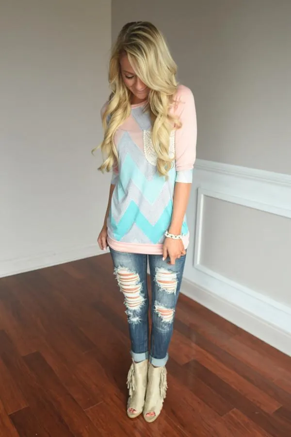 Peach Chevron Top