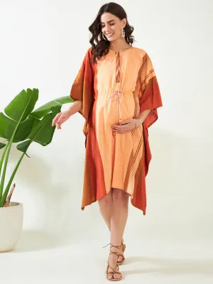 Peach Handloom Cotton Maternity and Feeding Kaftan