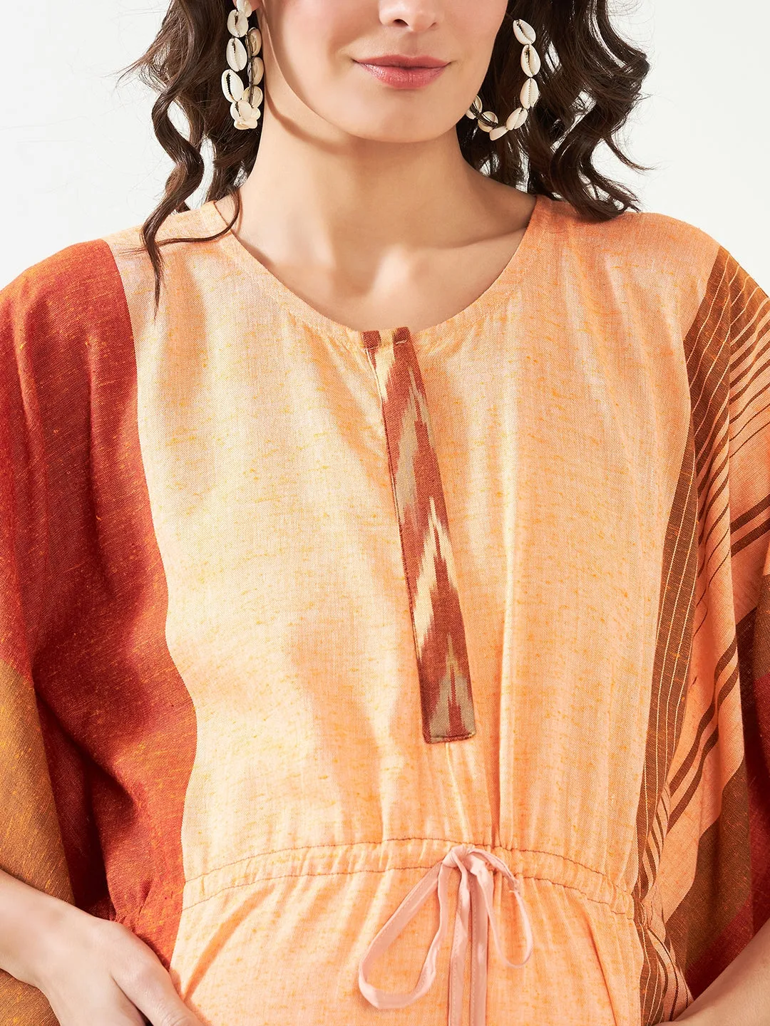 Peach Handloom Cotton Maternity and Feeding Kaftan