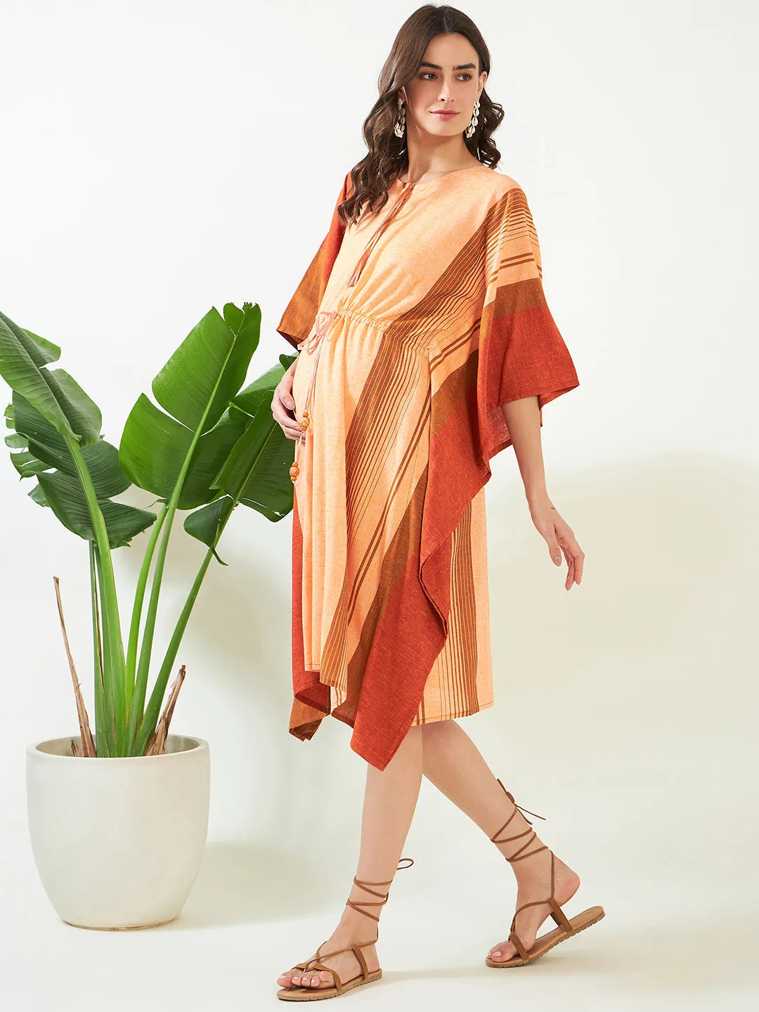 Peach Handloom Cotton Maternity and Feeding Kaftan