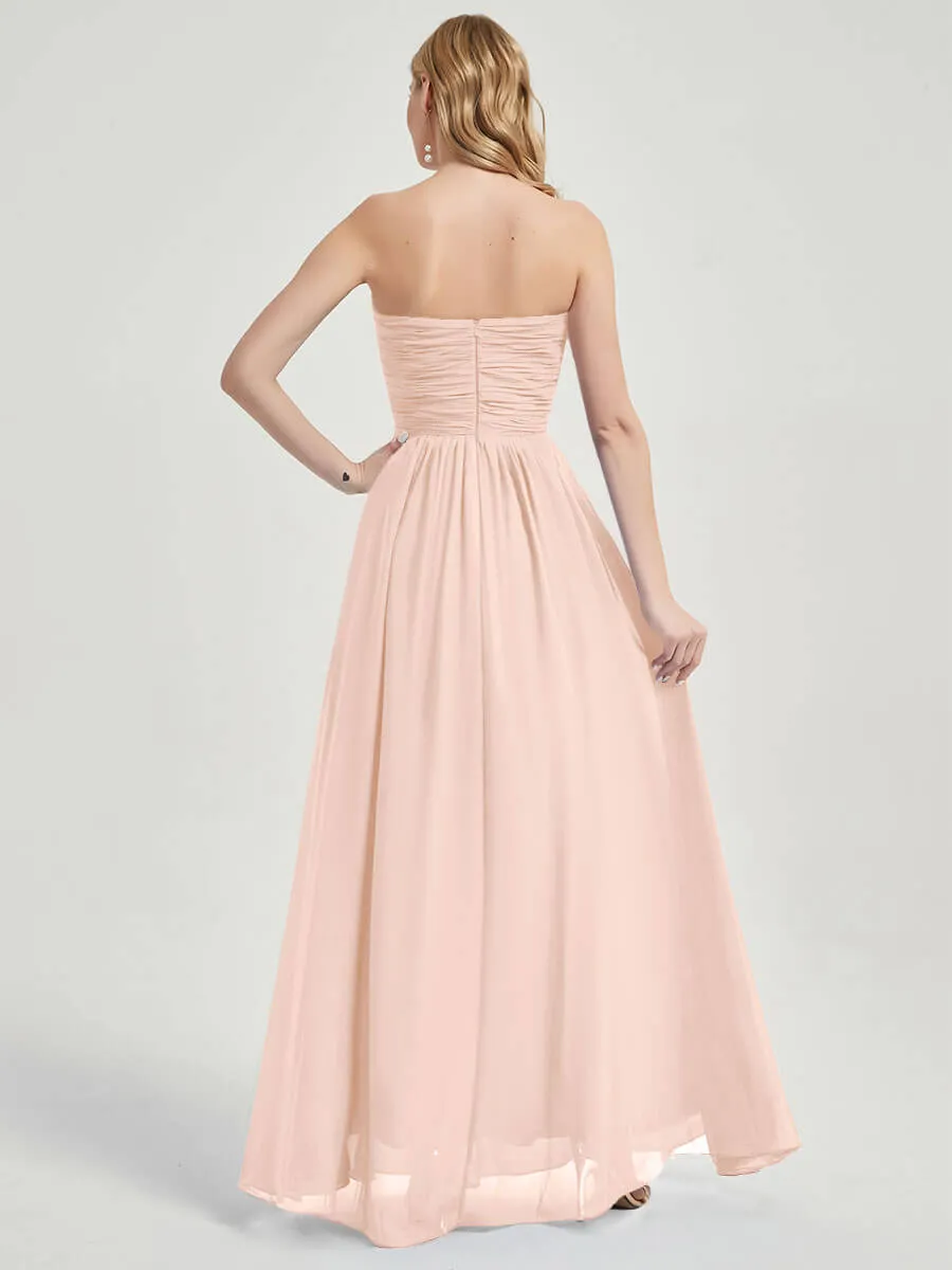 Pearl Pink Strapless Sweetheart  Chiffon Maternity Maxi Bridesmaid Dress