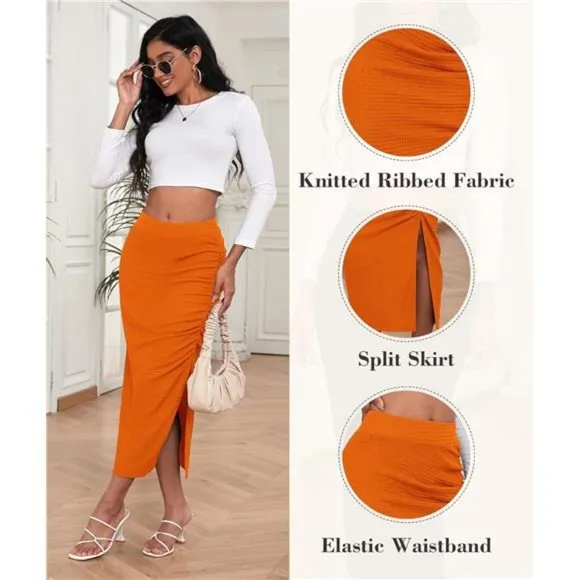 Pencil Midi Skirt for Women Orange