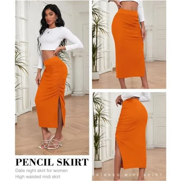 Pencil Midi Skirt for Women Orange