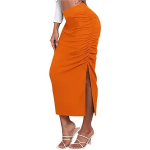 Pencil Midi Skirt for Women Orange