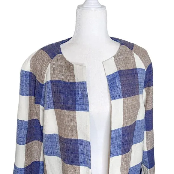 Pendleton Alex Blazer Buffalo Plaid Open Front Virgin Wool Blue Large