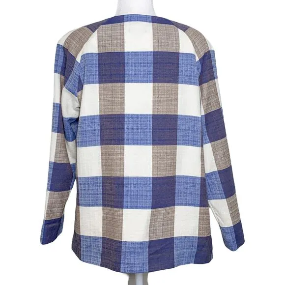 Pendleton Alex Blazer Buffalo Plaid Open Front Virgin Wool Blue Large