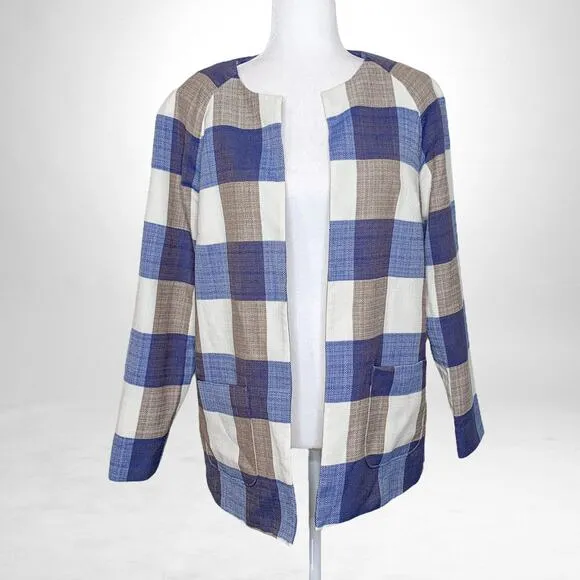 Pendleton Alex Blazer Buffalo Plaid Open Front Virgin Wool Blue Large