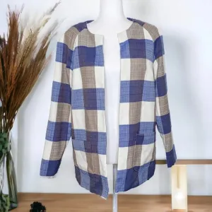 Pendleton Alex Blazer Buffalo Plaid Open Front Virgin Wool Blue Large