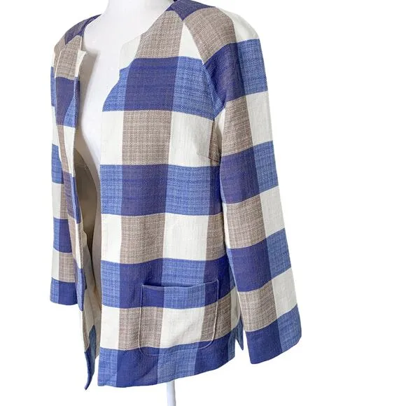 Pendleton Alex Blazer Buffalo Plaid Open Front Virgin Wool Blue Large