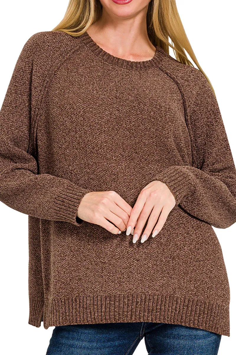 Perfectly You Brown Chenille Raglan Sweater
