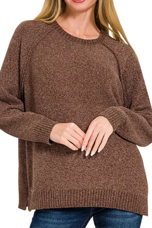Perfectly You Brown Chenille Raglan Sweater