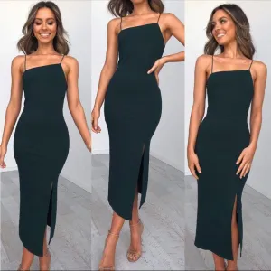 Petal &amp; Pup Zahra Asymmetric Neck Dress Black 8 midi stretch spaghetti strap