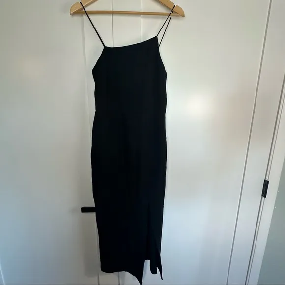 Petal &amp; Pup Zahra Asymmetric Neck Dress Black 8 midi stretch spaghetti strap