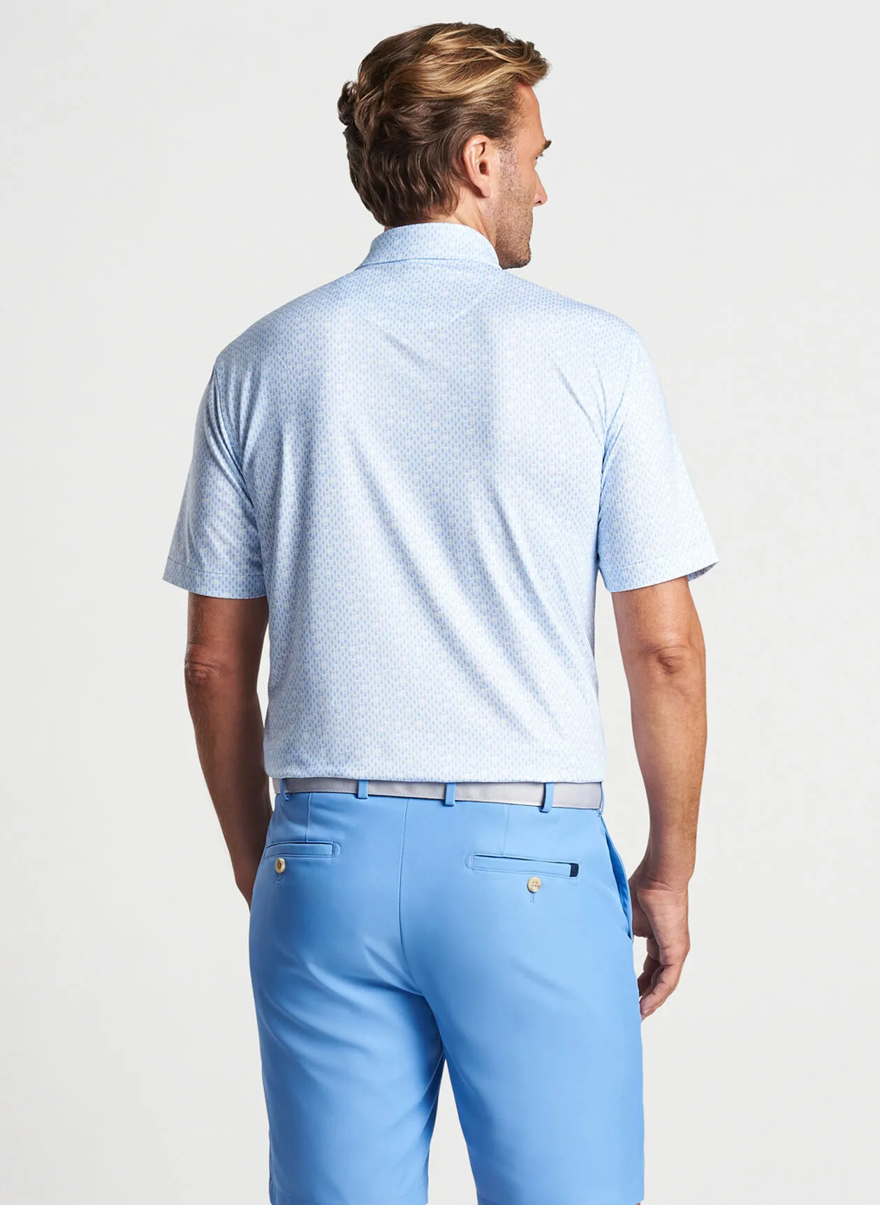 Peter Millar Mens Classic Fit Corkscrew Print Performance Jersey Polo - WHITE/BLUE