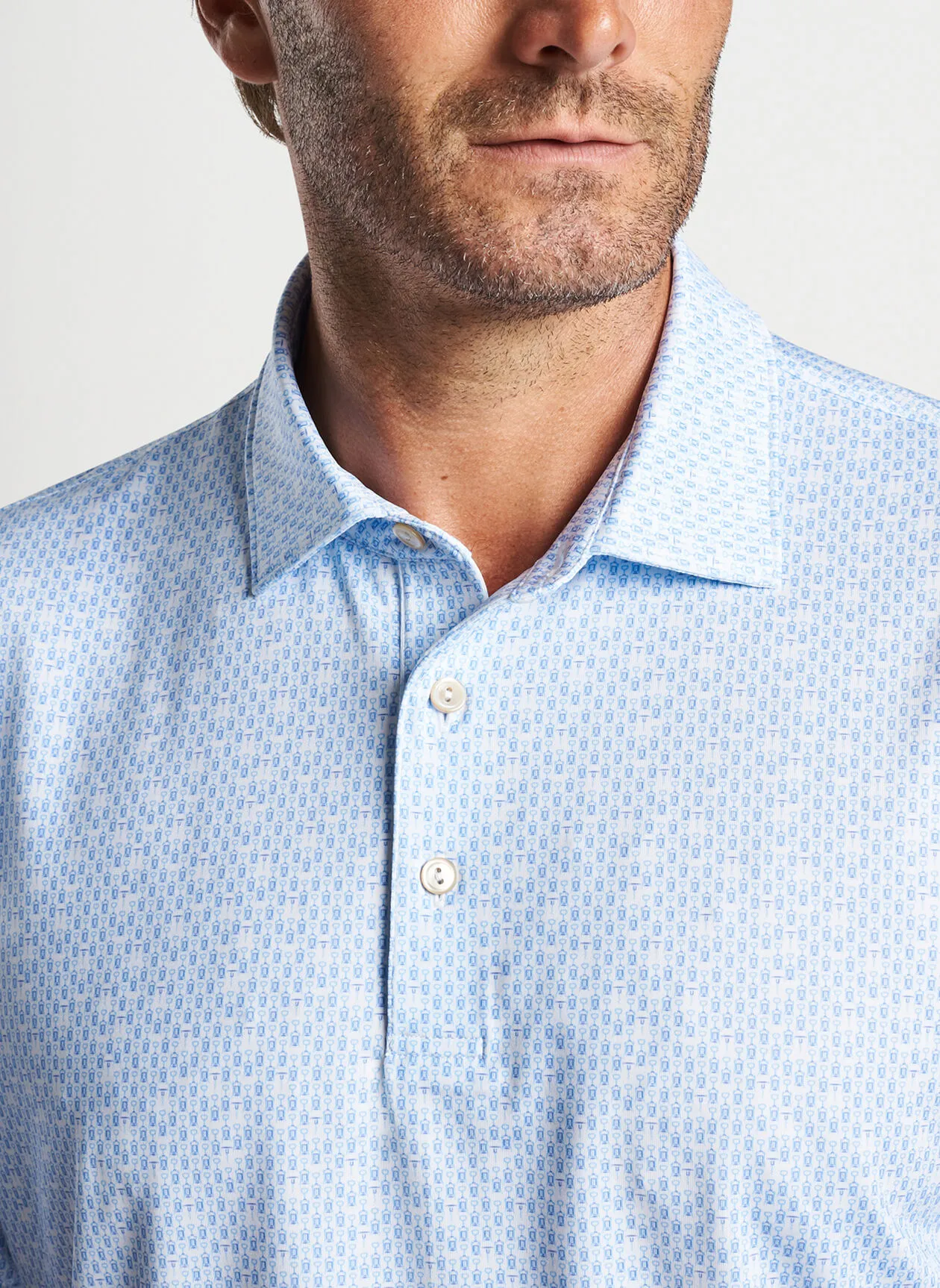 Peter Millar Mens Classic Fit Corkscrew Print Performance Jersey Polo - WHITE/BLUE