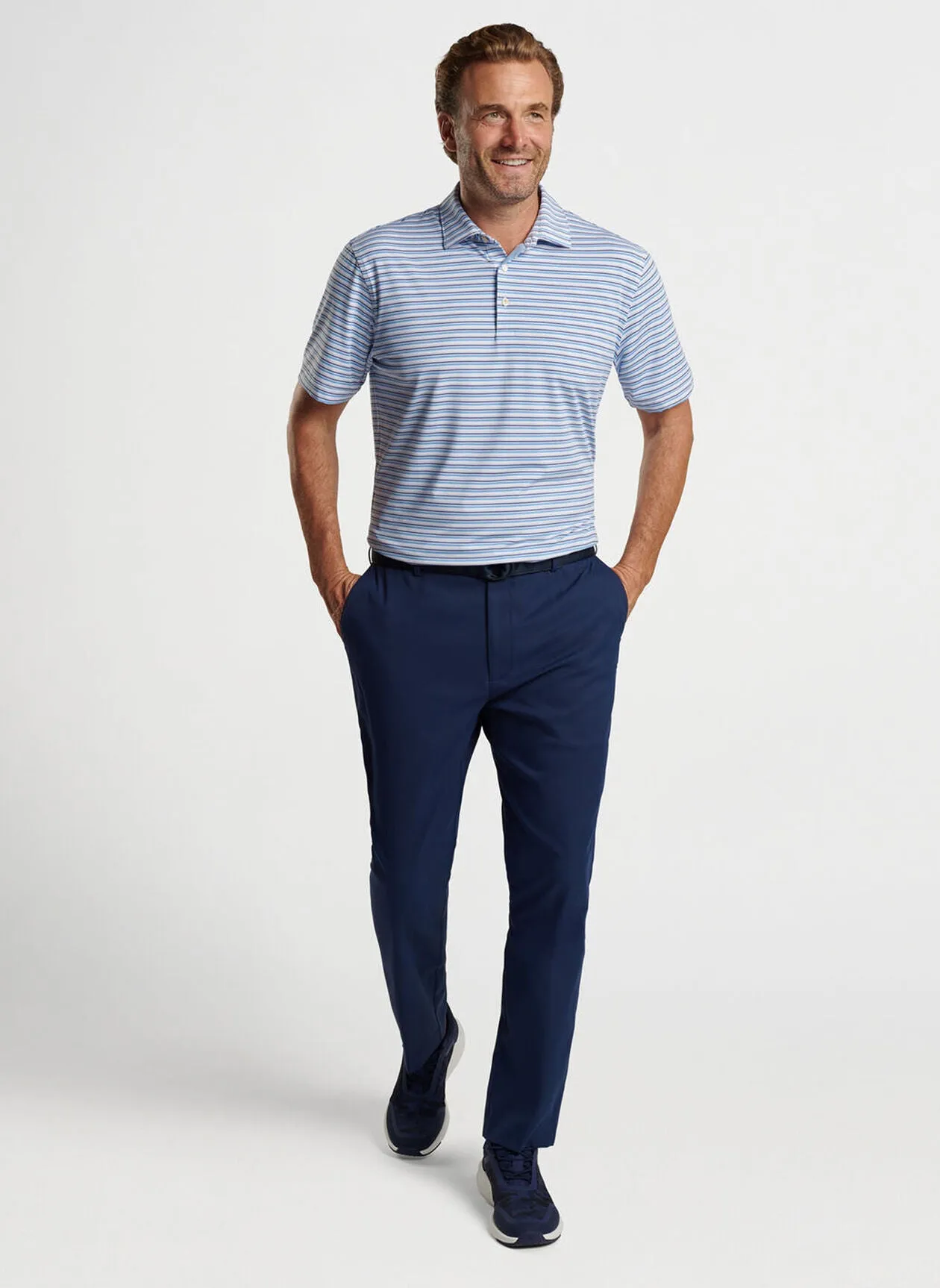 Peter Millar Mens Classic Fit Fairmont Performance Jersey Polo - WHITE / LIBERTY BLUE