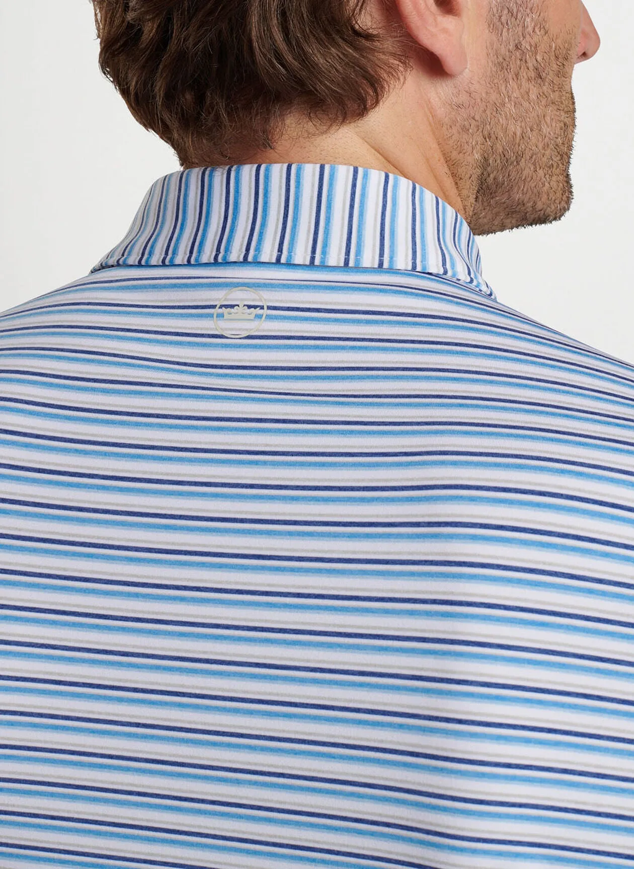 Peter Millar Mens Classic Fit Fairmont Performance Jersey Polo - WHITE / LIBERTY BLUE