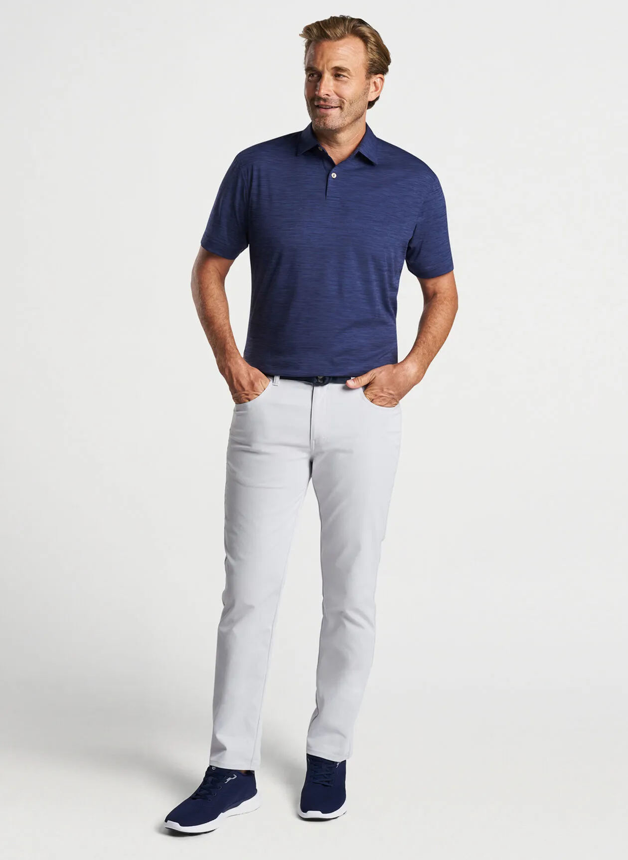 Peter Millar Mens Classic Fit Featherweight Performance Mélange Polo - NAVY