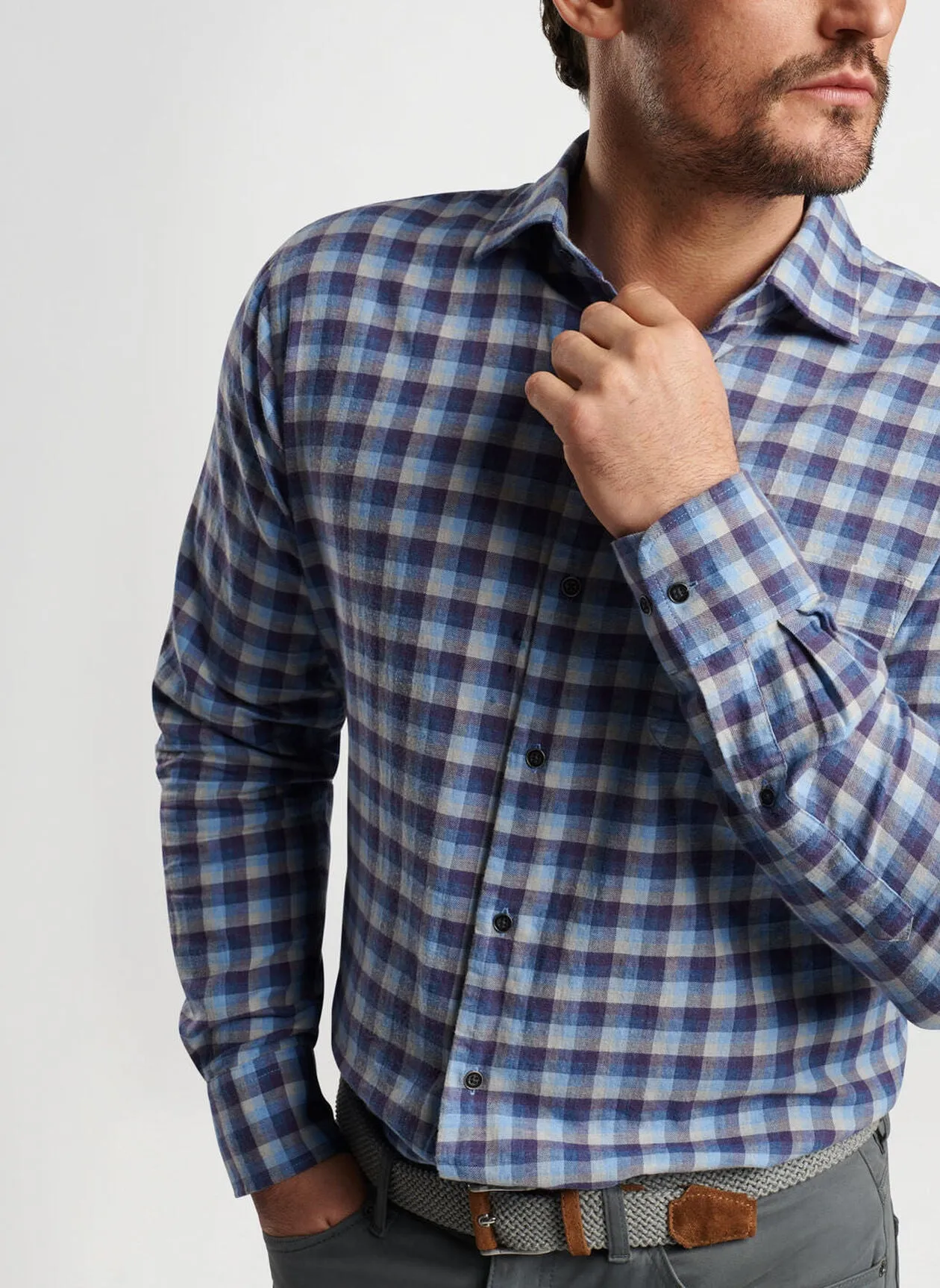 Peter Millar Mens Classic Fit North Bay Cotton Sport Shirt - OCEAN BLUE