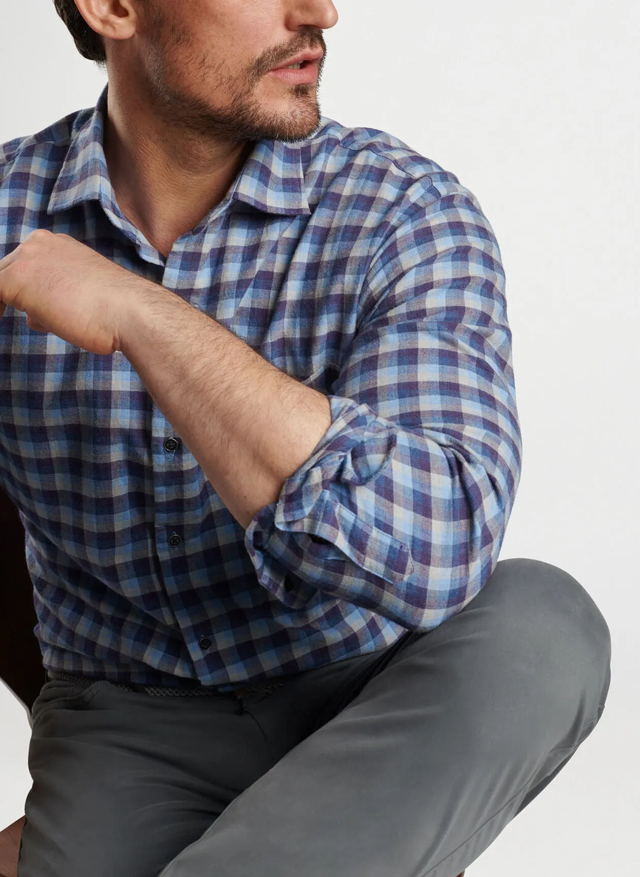 Peter Millar Mens Classic Fit North Bay Cotton Sport Shirt - OCEAN BLUE