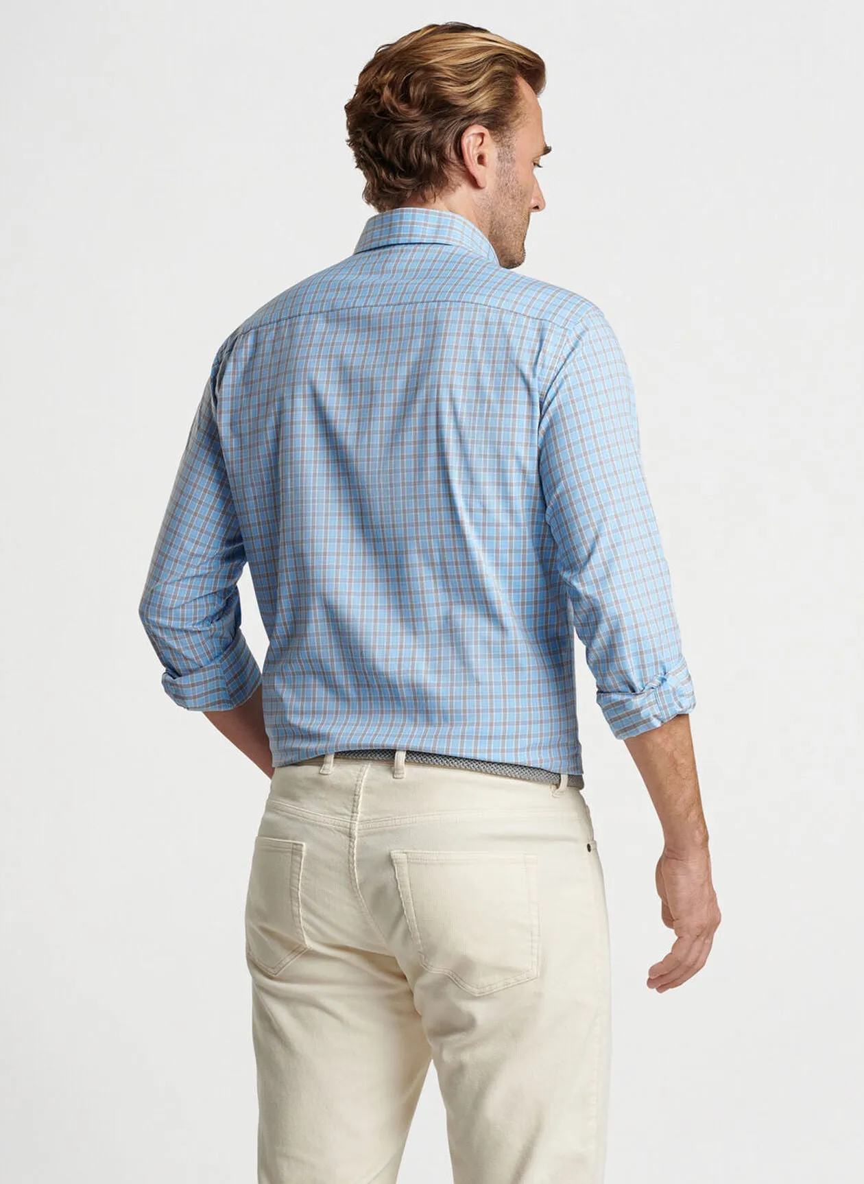 Peter Millar Mens Classic Fit Rivers Performance Twill Sport Shirt - COTTAGE BLUE