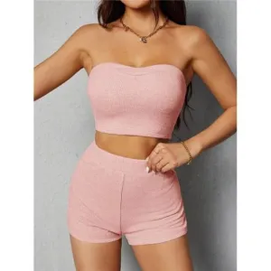 PETITE Ladies&quot; Fashion Solid Color Tube Top And Shorts Set