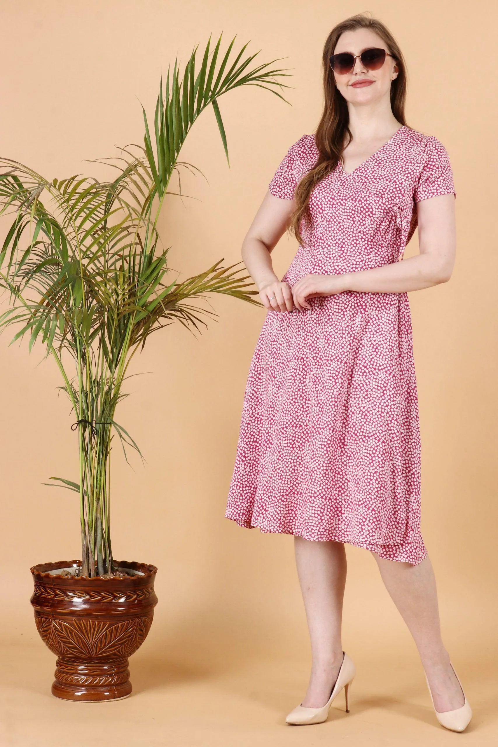 Pink Floral Wrap Around Dress