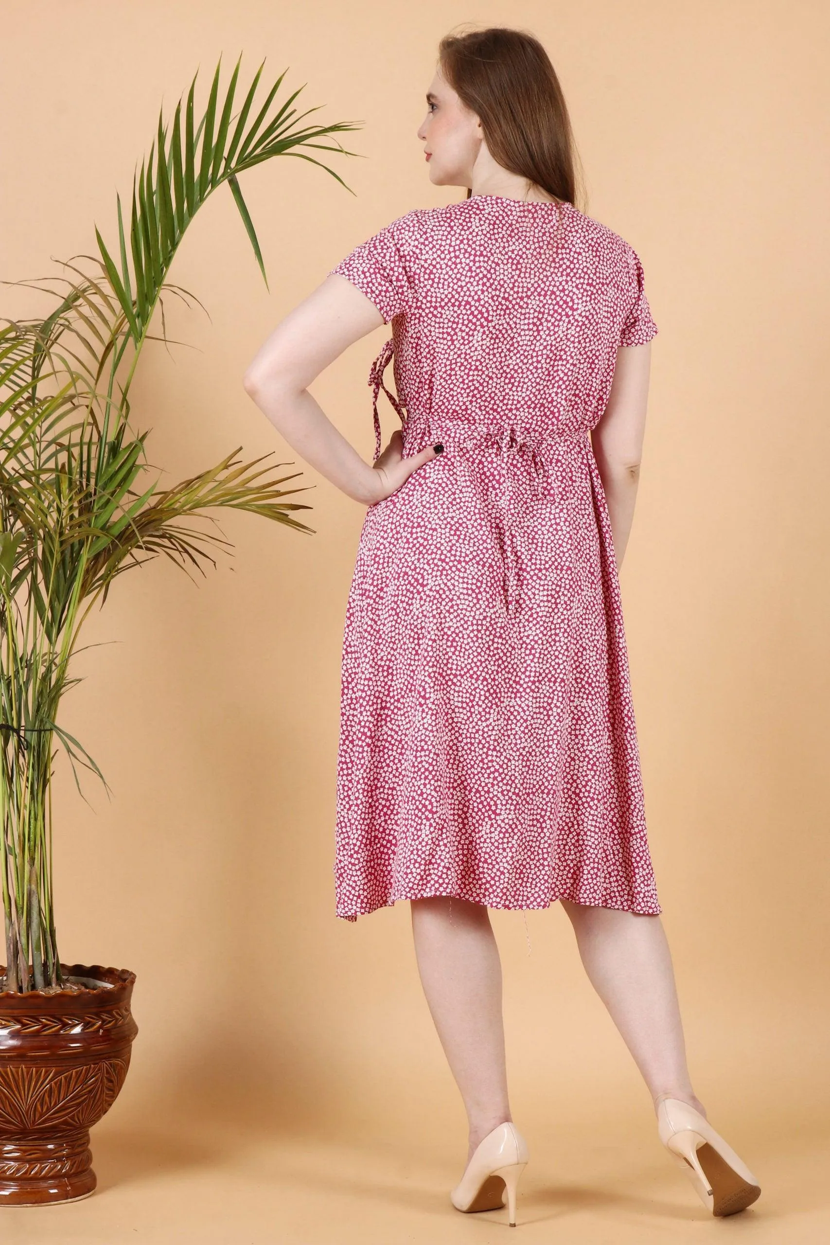 Pink Floral Wrap Around Dress