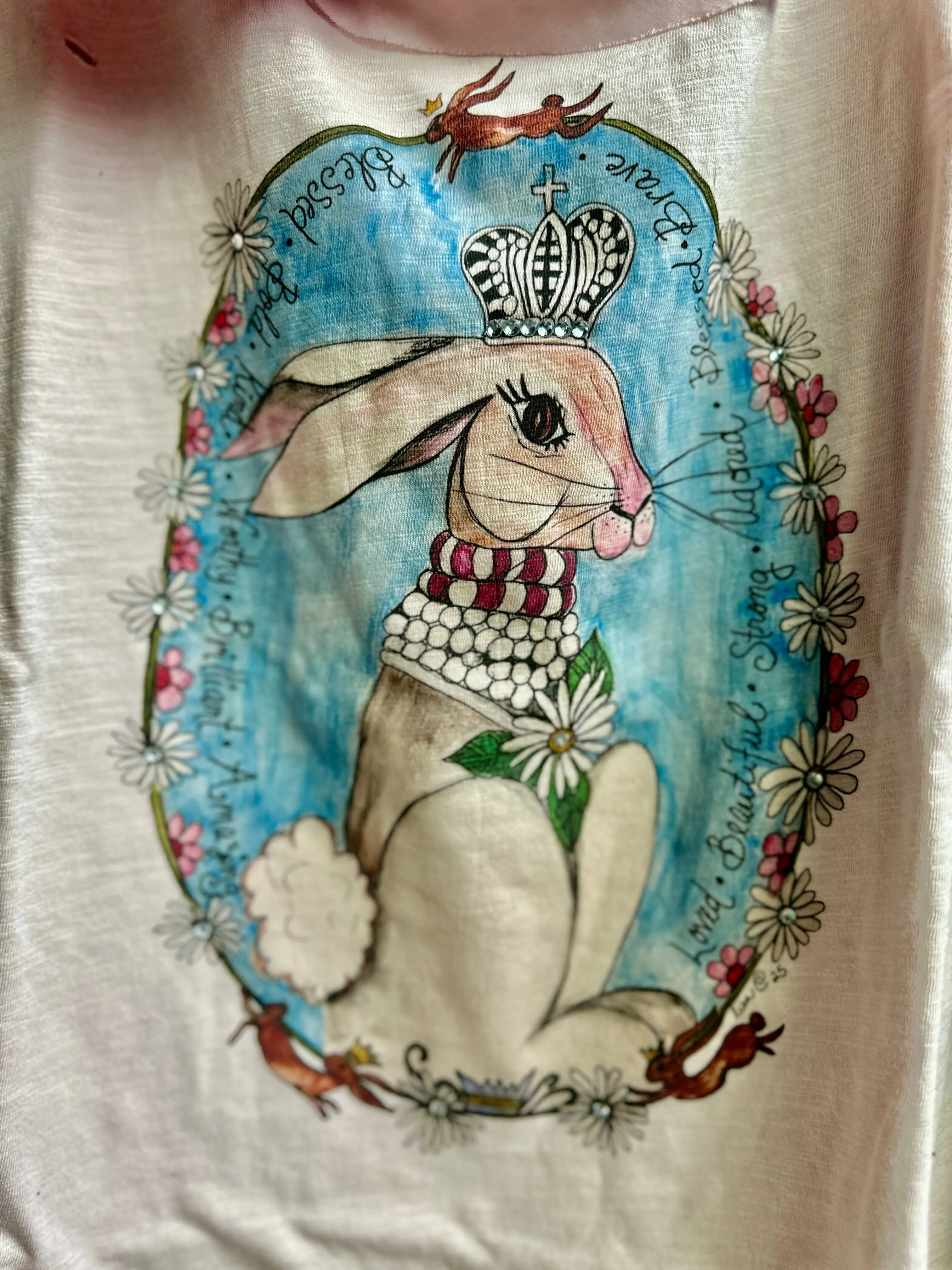 Pink Kindness Bunny 3/4 Sleeve Distressed Rare Bird Shirt