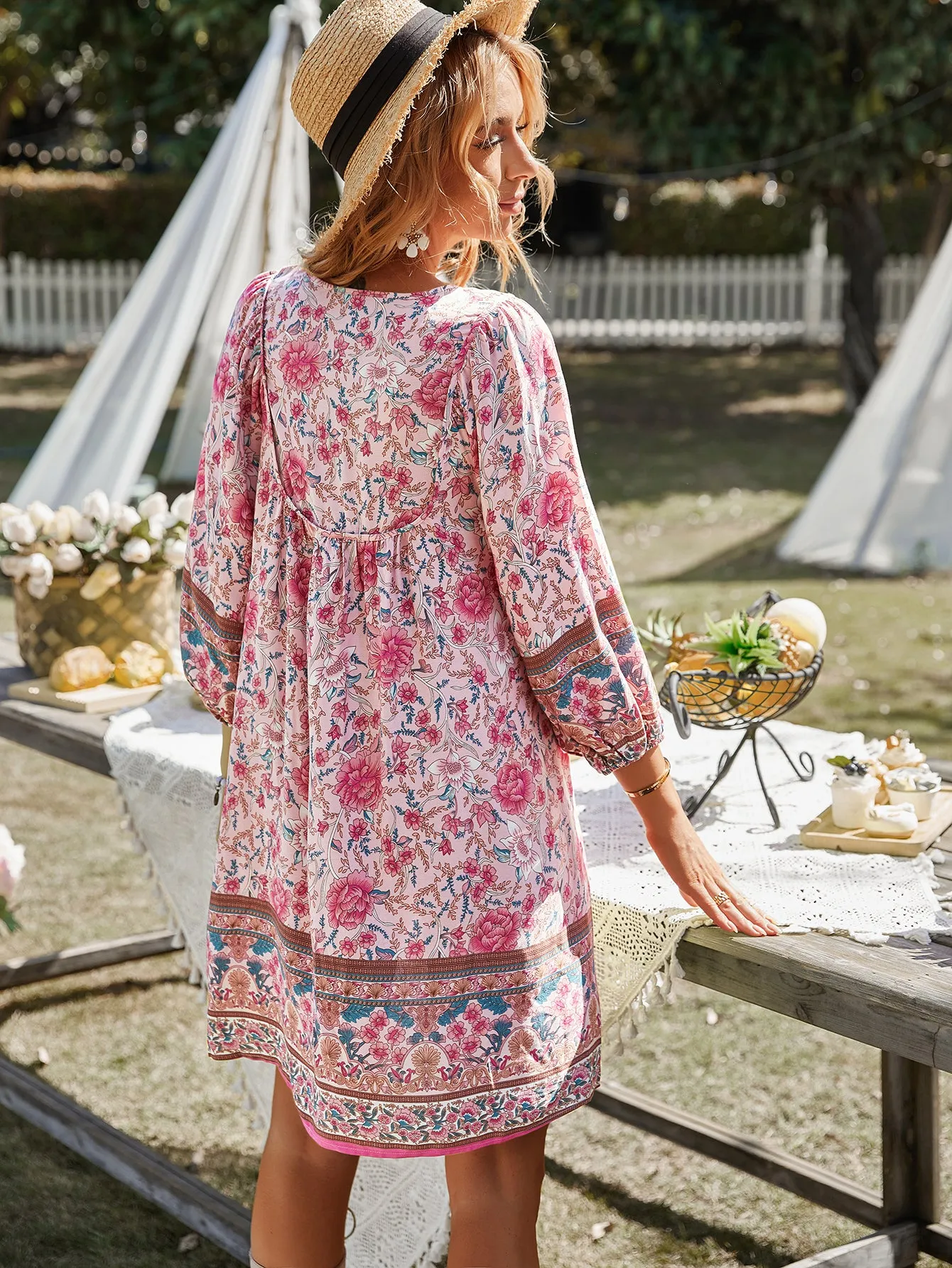 Pink Printed A-Line Dress