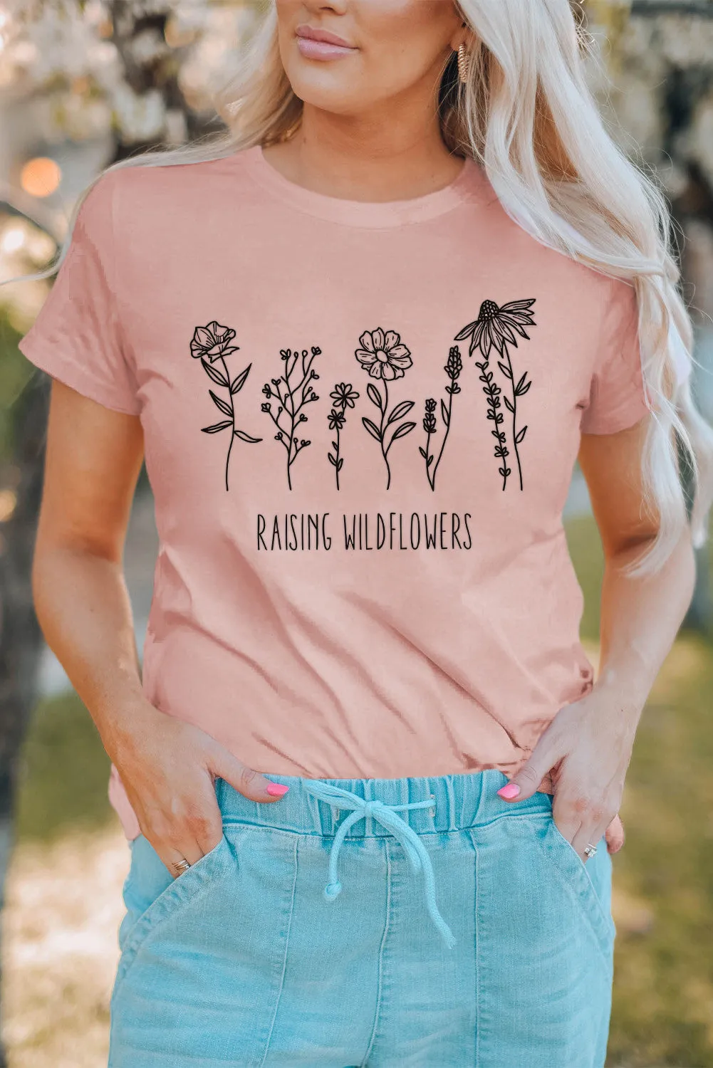 Pink Raising Wildflowers Casual Short Sleeve Tee