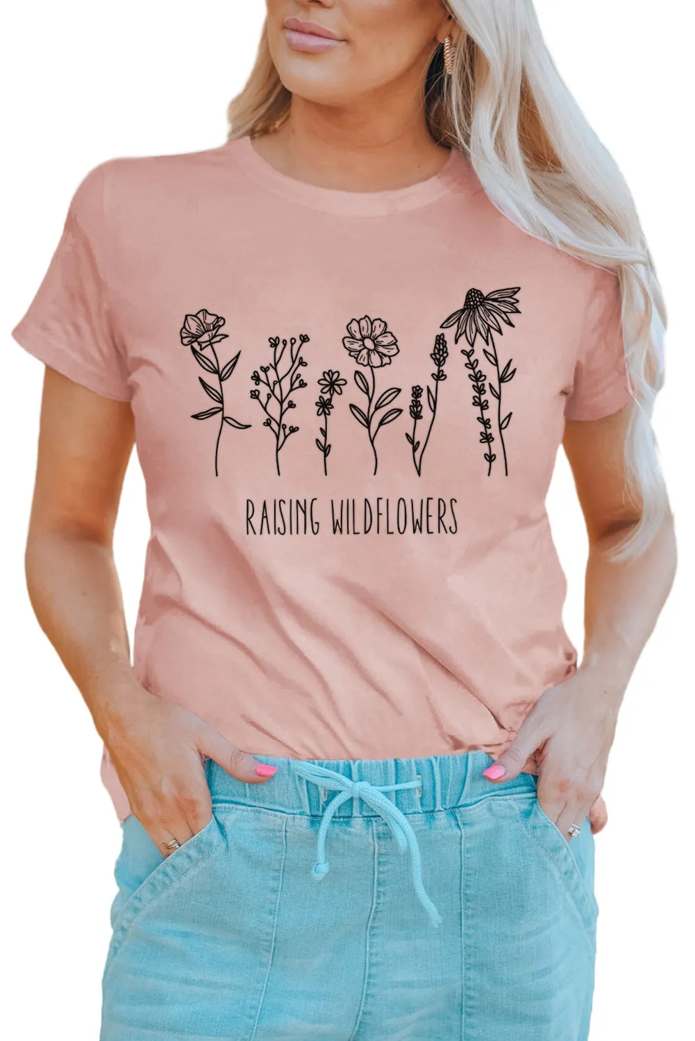 Pink Raising Wildflowers Casual Short Sleeve Tee