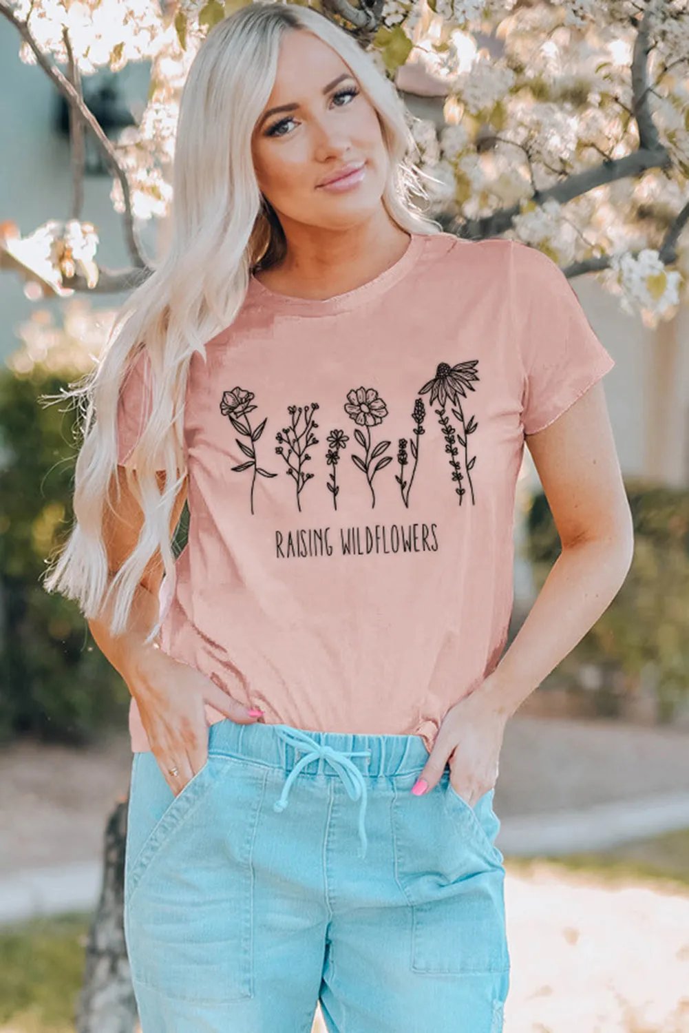 Pink Raising Wildflowers Casual Short Sleeve Tee