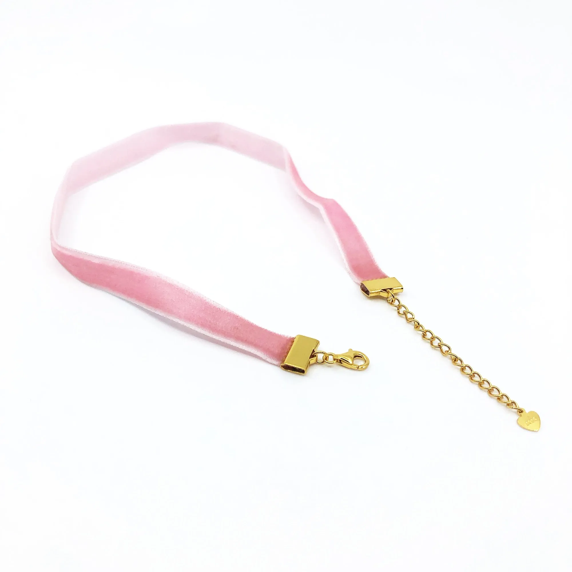 Pink Velvet Choker Necklace with Gold Adjustable Chain
