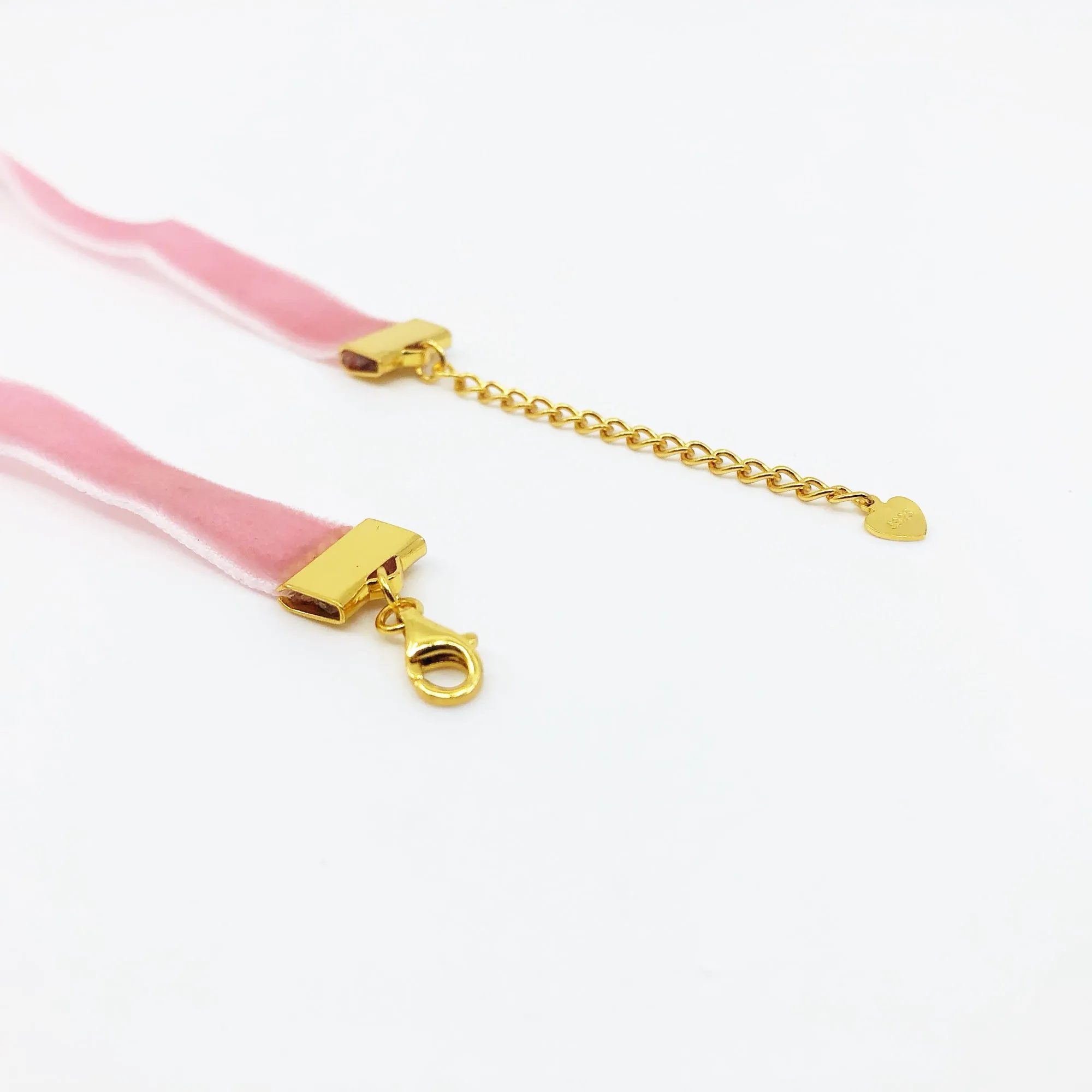 Pink Velvet Choker Necklace with Gold Adjustable Chain