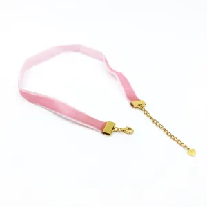 Pink Velvet Choker Necklace with Gold Adjustable Chain