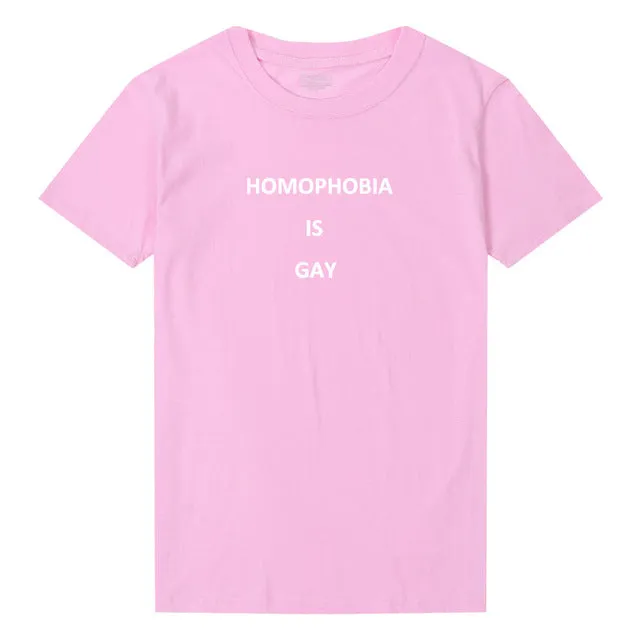 Pkorli Women'S T-Shirt Homophobia Is Gray T Shirt Why Be Racist Feminism Tumblr Hipster T-Shirt Grunge Woman Tshirt Top Tees