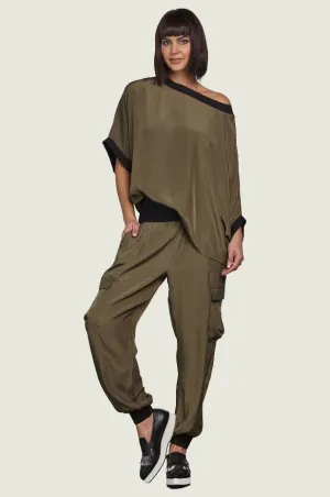 PLANET By Lauren G - Silky Cargo Pants - Army