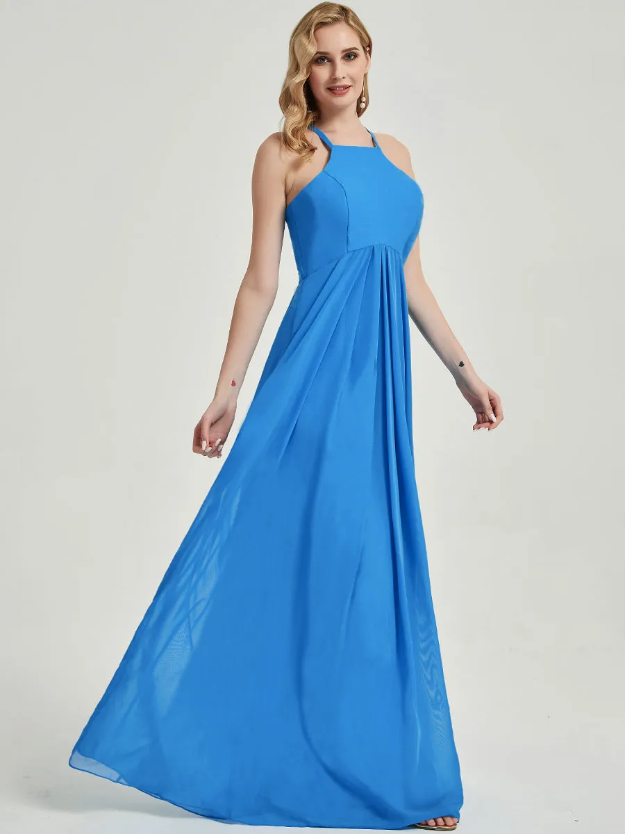 Plum Halter Sleeveless Empire Pleated Backless Chiffon Bridesmaid Dress