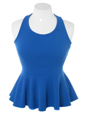 Plus Size Criss Cross Peplum Blue Top