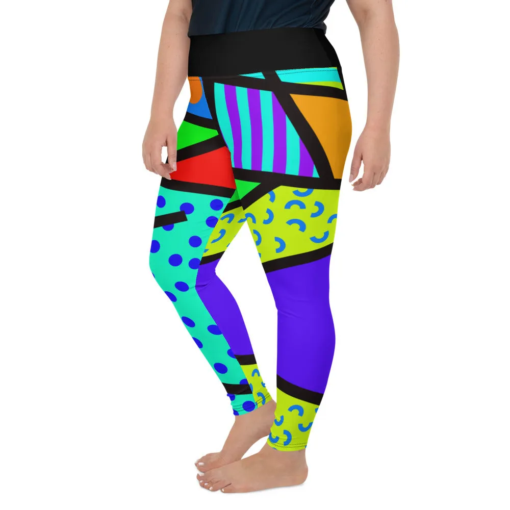 Plus Size Leggings, Memphis Harajuku Rainbow