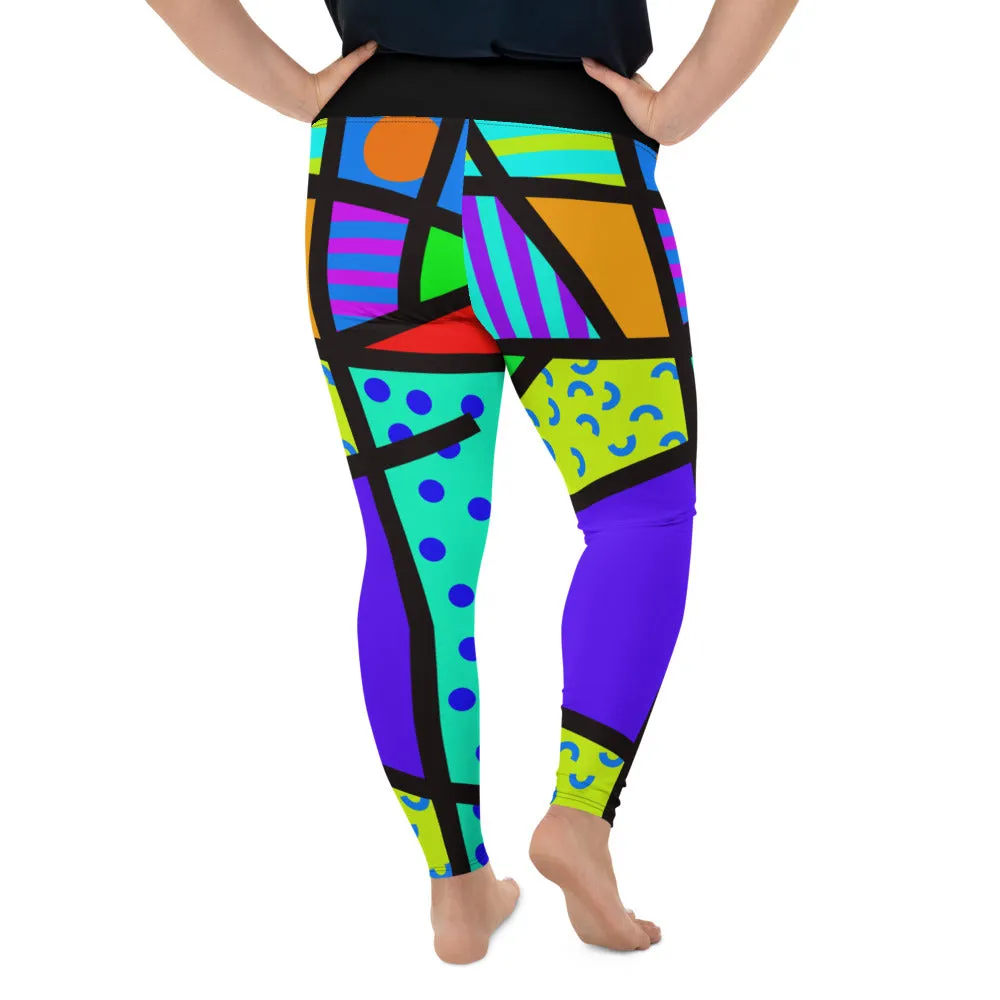 Plus Size Leggings, Memphis Harajuku Rainbow
