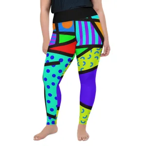 Plus Size Leggings, Memphis Harajuku Rainbow