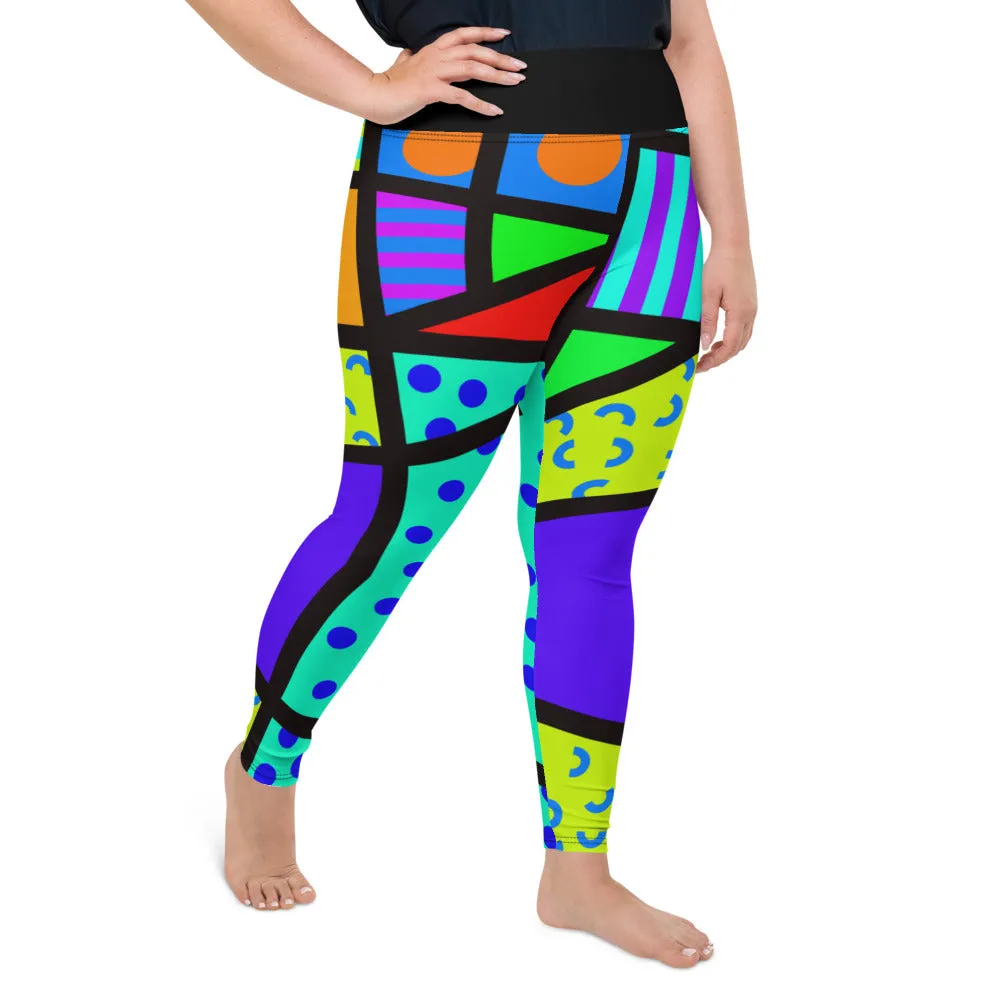 Plus Size Leggings, Memphis Harajuku Rainbow