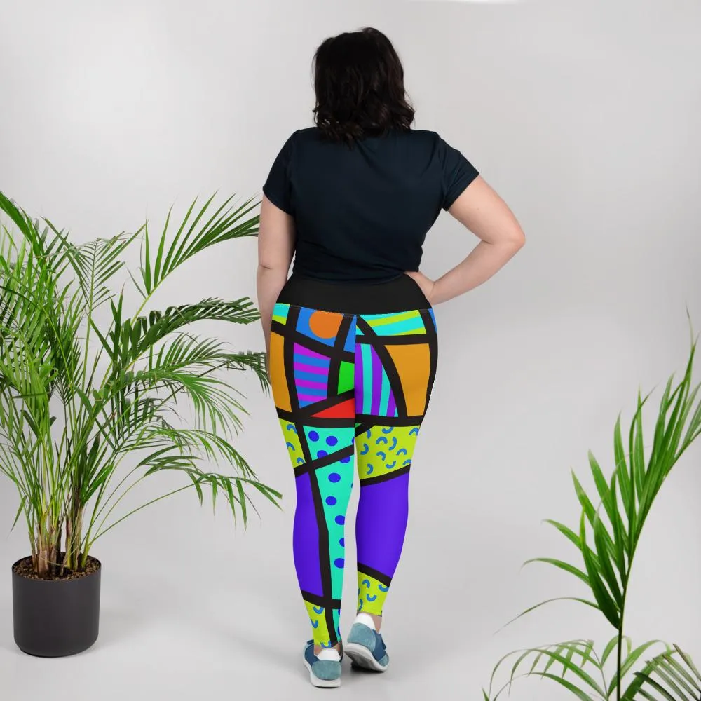 Plus Size Leggings, Memphis Harajuku Rainbow
