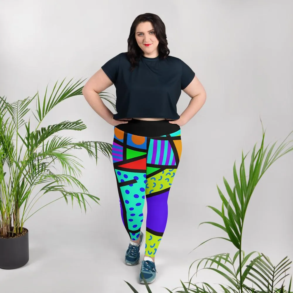 Plus Size Leggings, Memphis Harajuku Rainbow